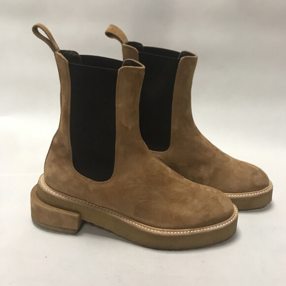 New FRAME Le Canon Platform Chunky Suede Chelsea Neutral Boot 38.5 US 8 - Picture 1 of 7